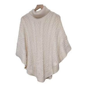 Talbots Lambswool Cable Knit Shawl Poncho Sweater Size Large